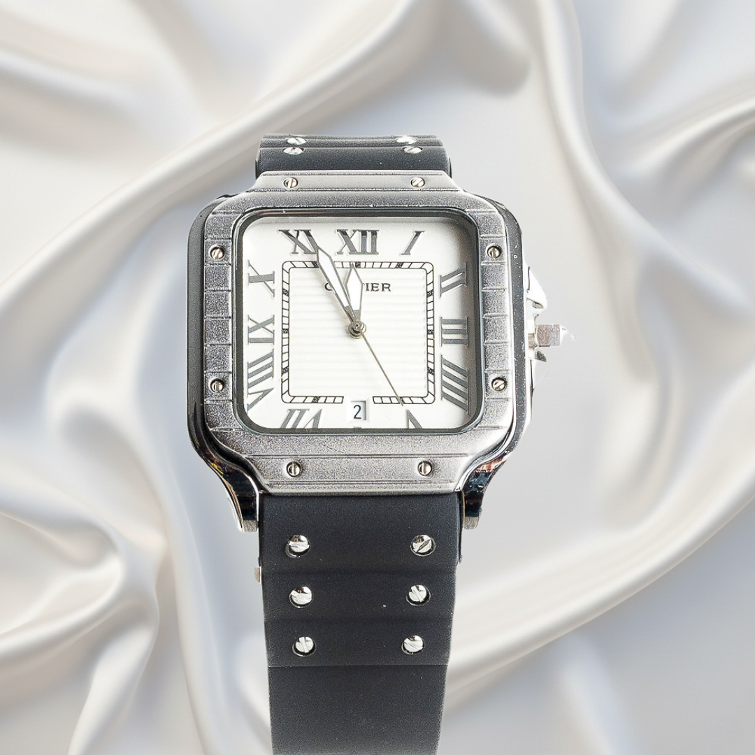 Cartier Santos Acero con Correa Negra™