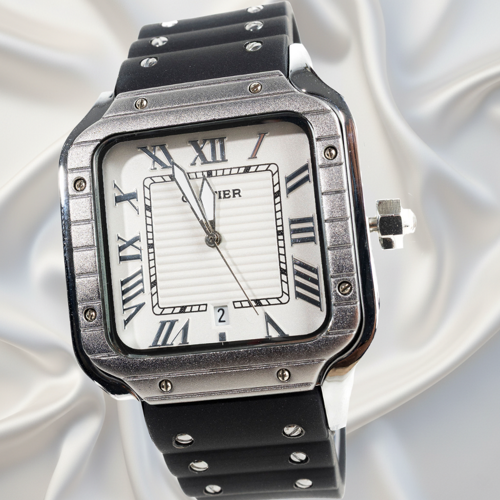 Cartier Santos Acero con Correa Negra™