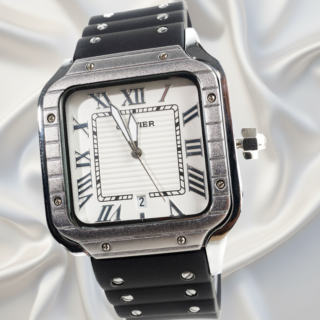 Cartier Santos Acero con Correa Negra™