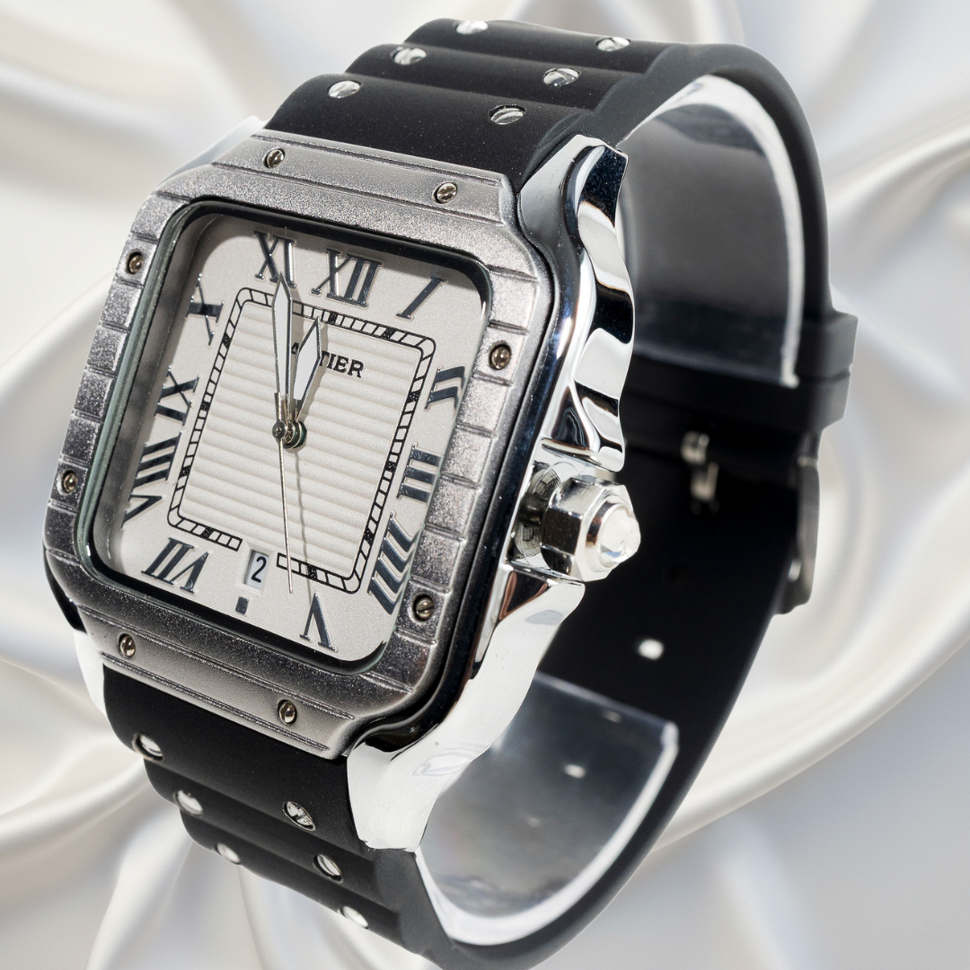 Cartier Santos Acero con Correa Negra™