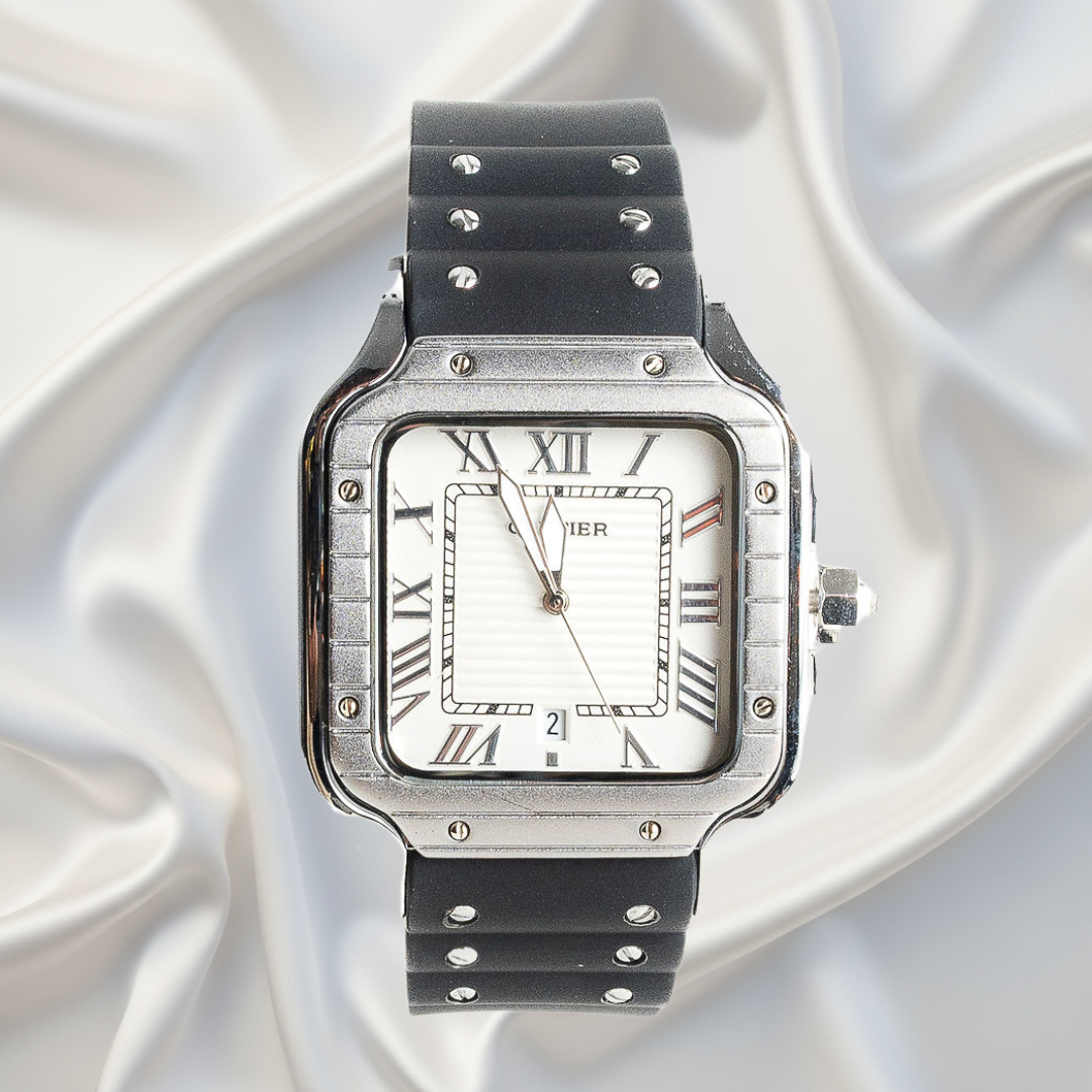 Cartier Santos Acero con Correa Negra™